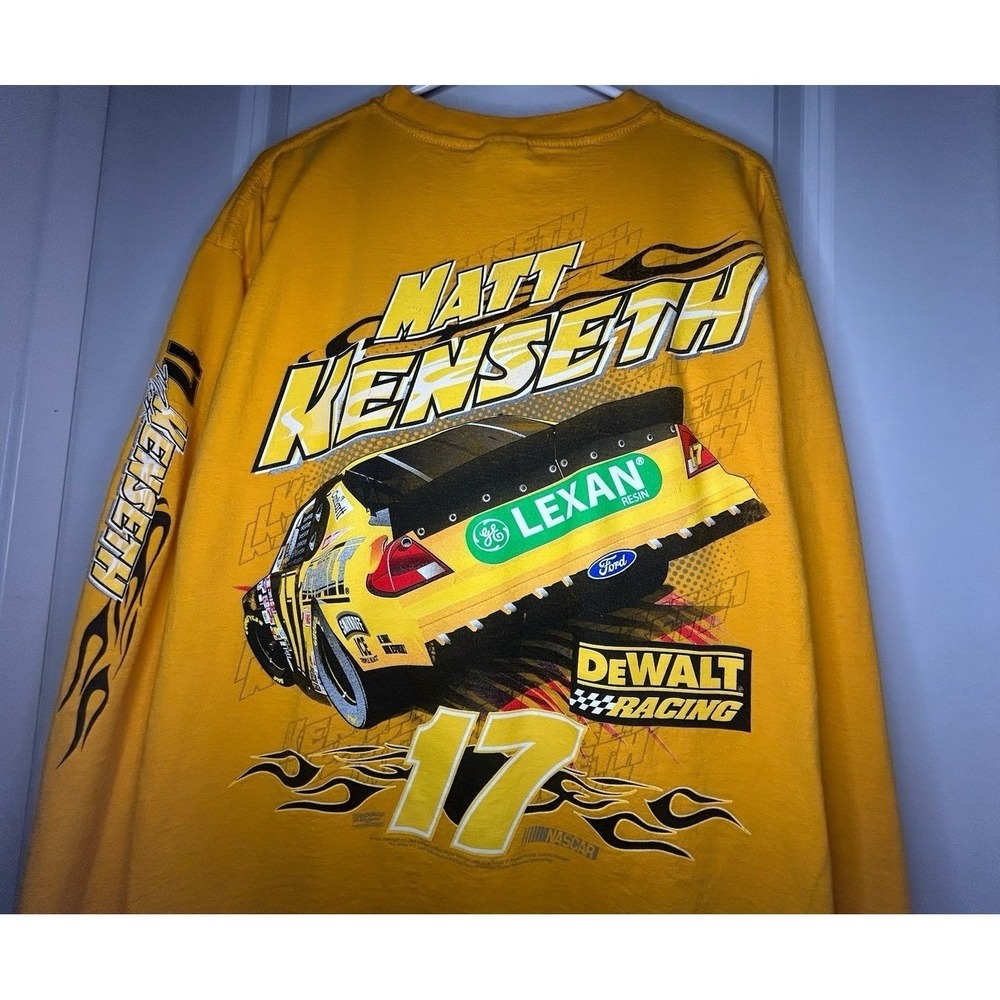 Vintage Y2K Nascar Matt Kenseth Dewalt Racing Graphic Flames Long Sleeve T-Shirt